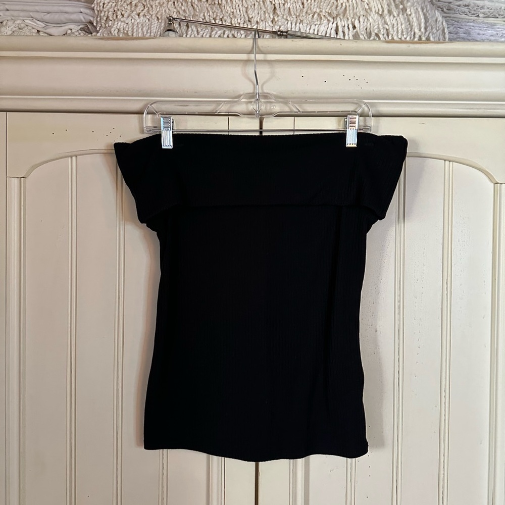 A New Day Off the Shoulder Ribbed Top in Black